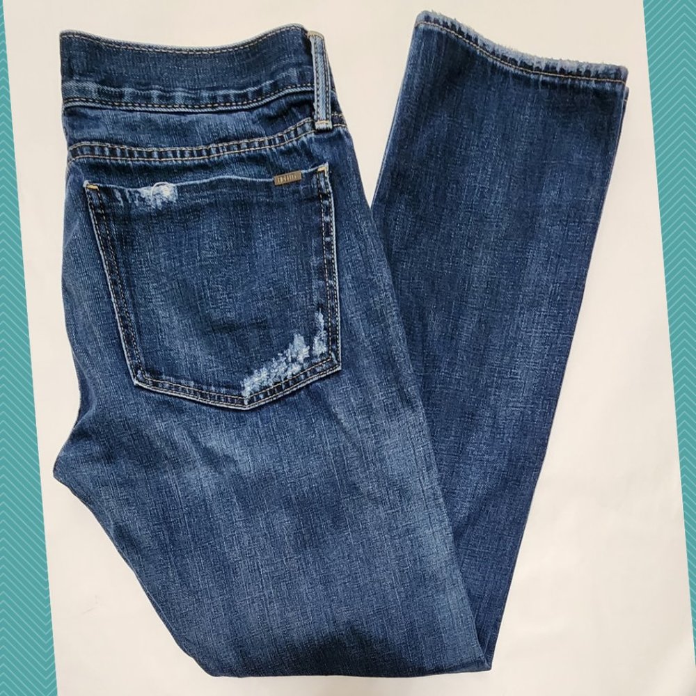 Fidelity Dark Wash Distressed 5 Year Selvedge Slim Straight Leg Jeans